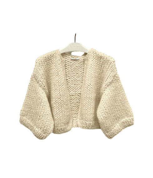 Short Sleeve Alpaca Cardigan - Creme